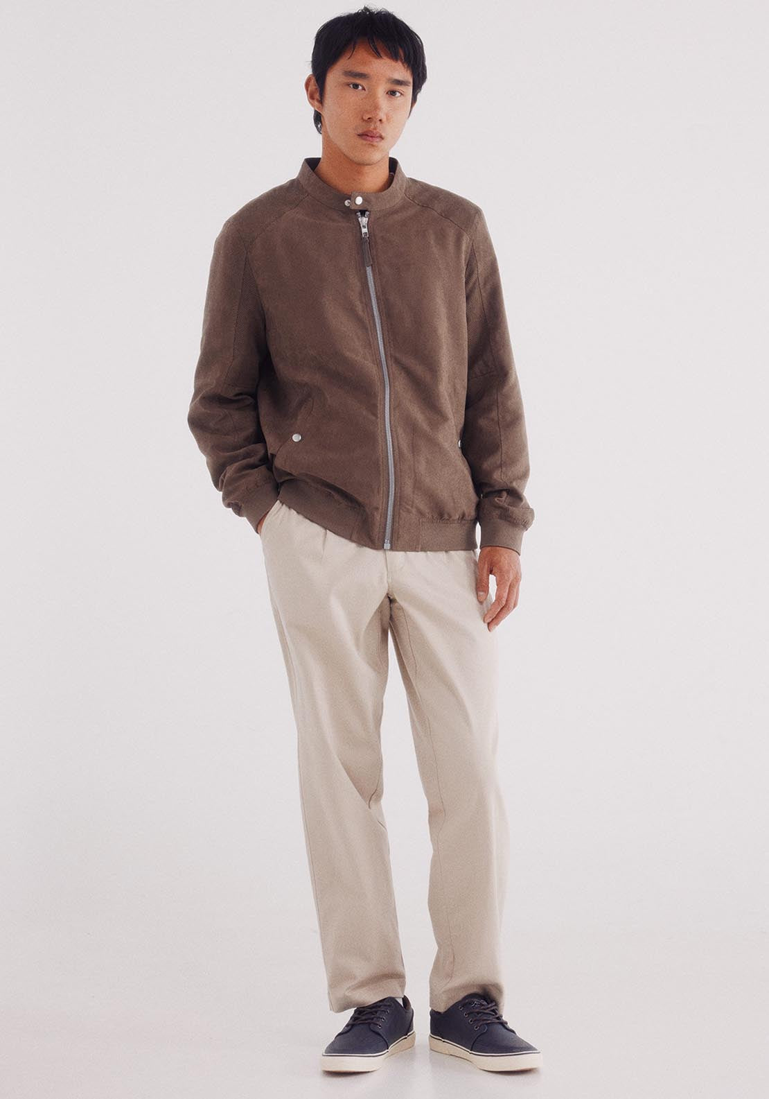 Micro Perforated Suede Effect Jacket - Brown