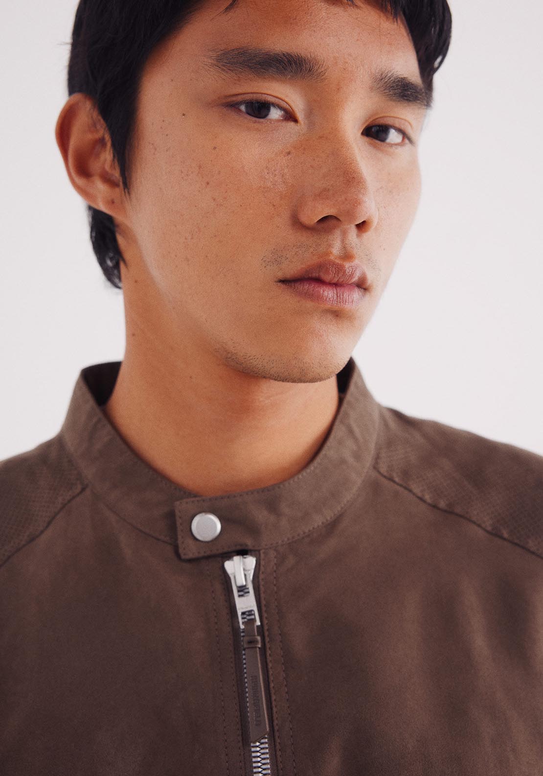 Micro Perforated Suede Effect Jacket - Brown
