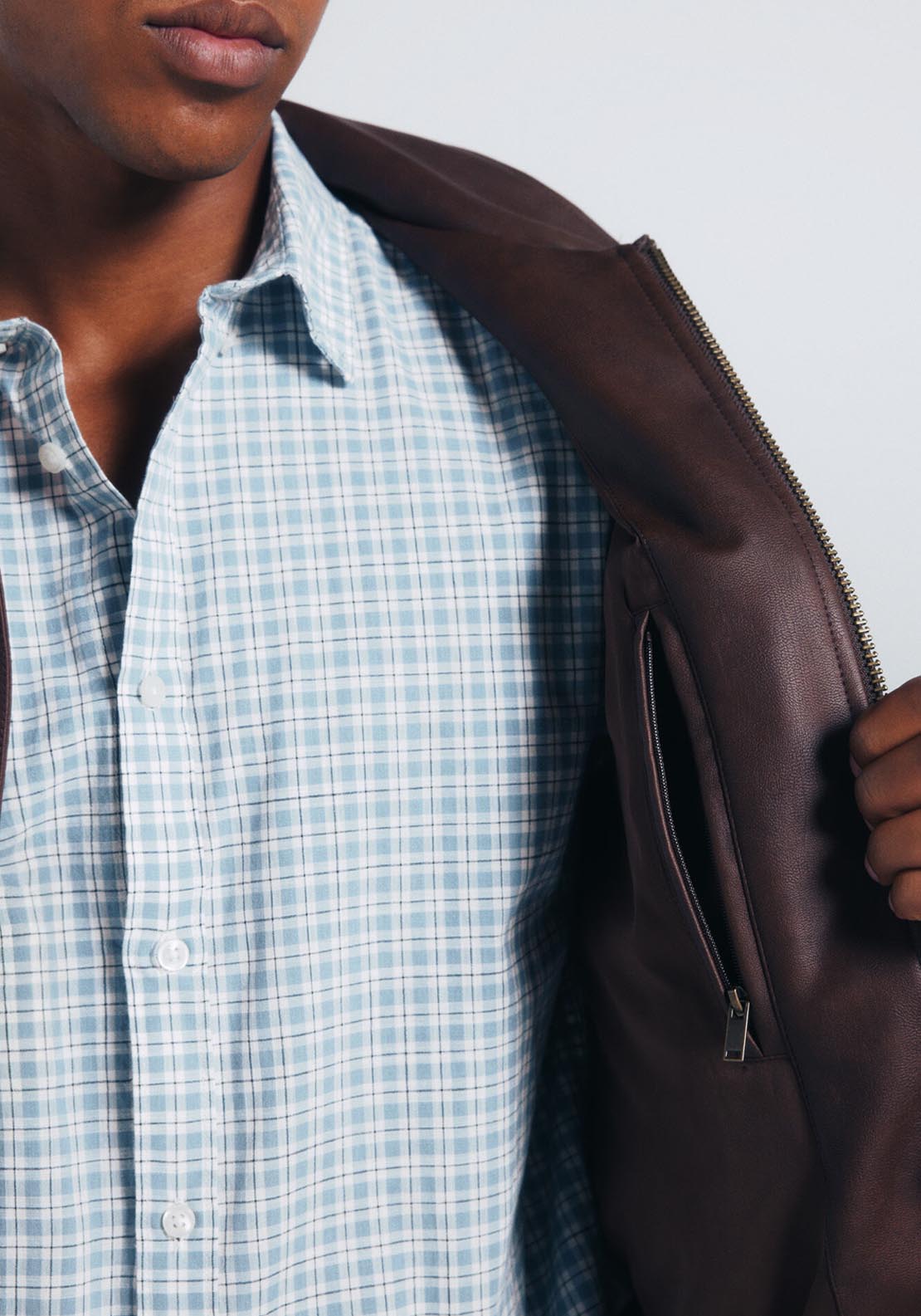Faux Leather Jacket - Brown