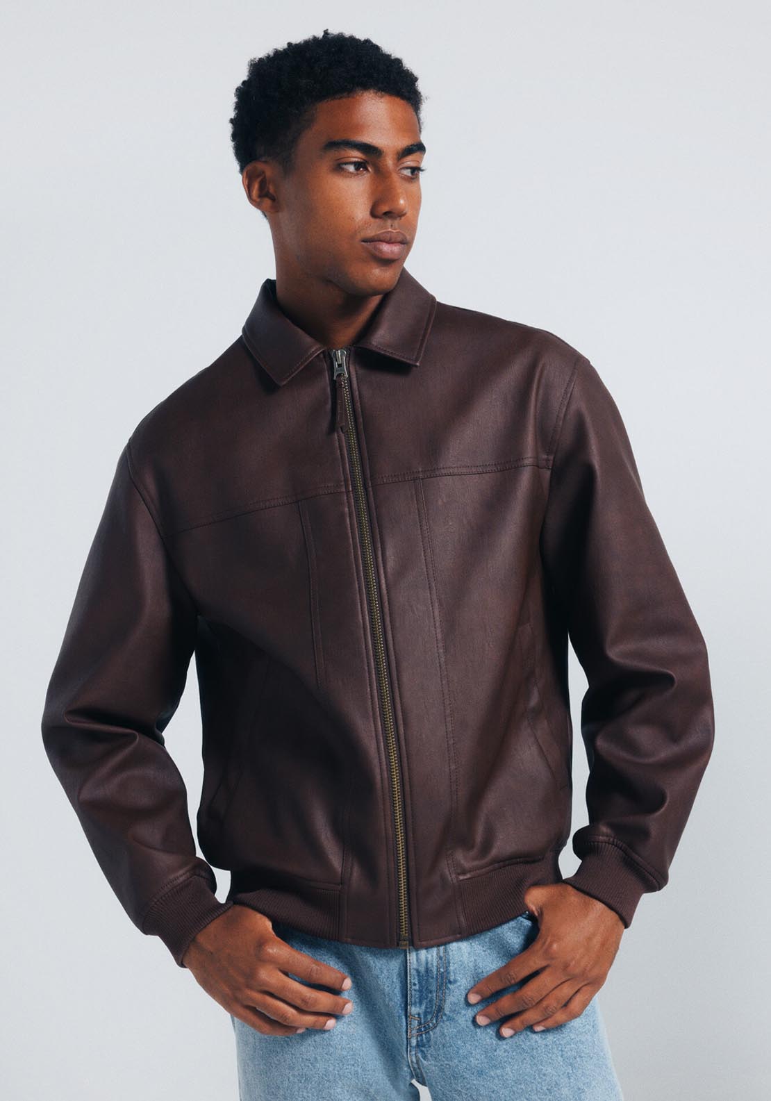 Faux Leather Jacket - Brown