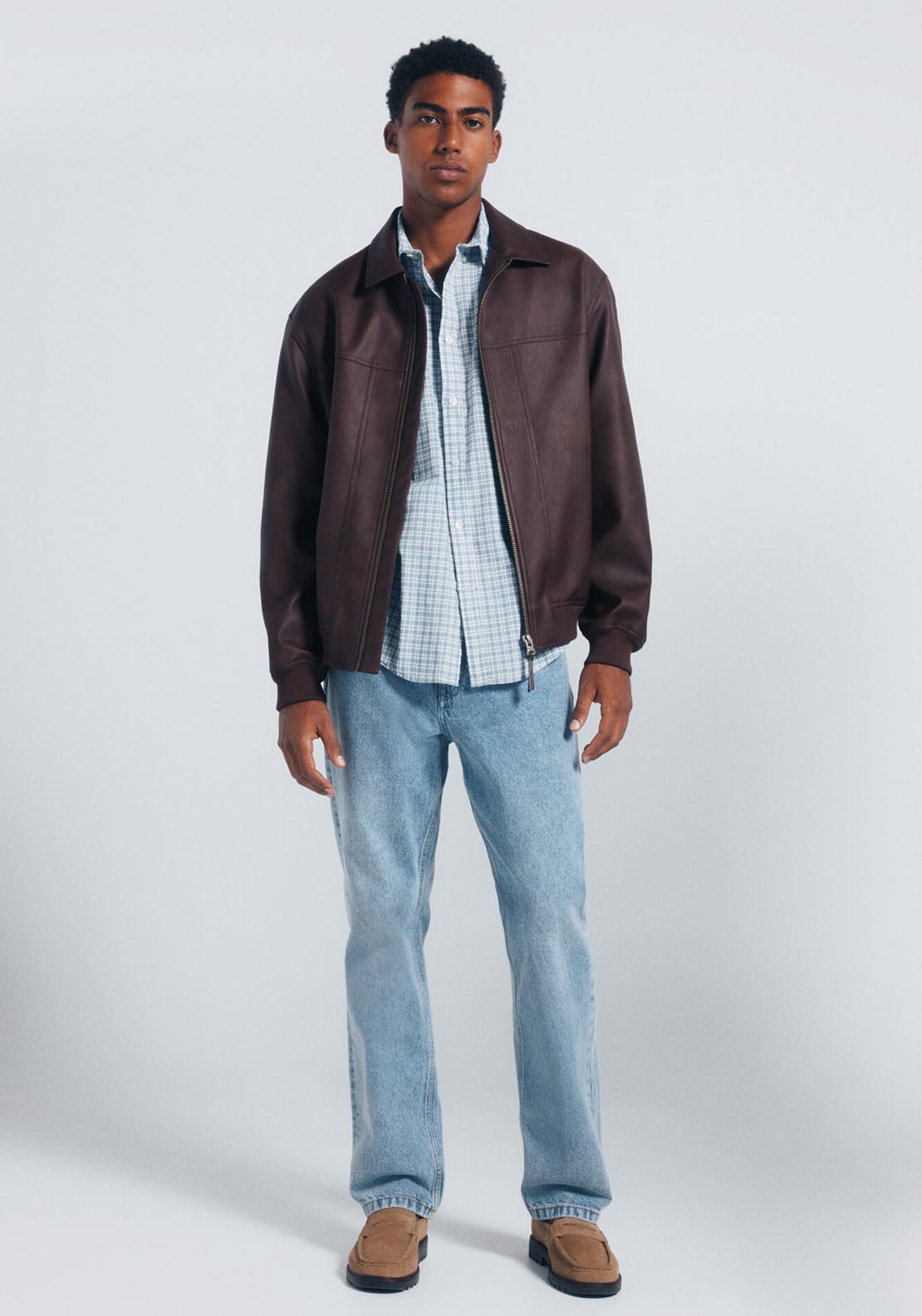 Faux Leather Jacket - Brown