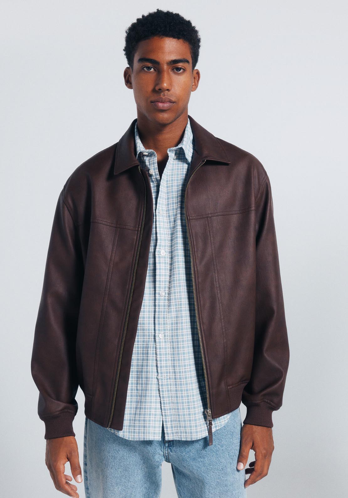 Faux Leather Jacket - Brown