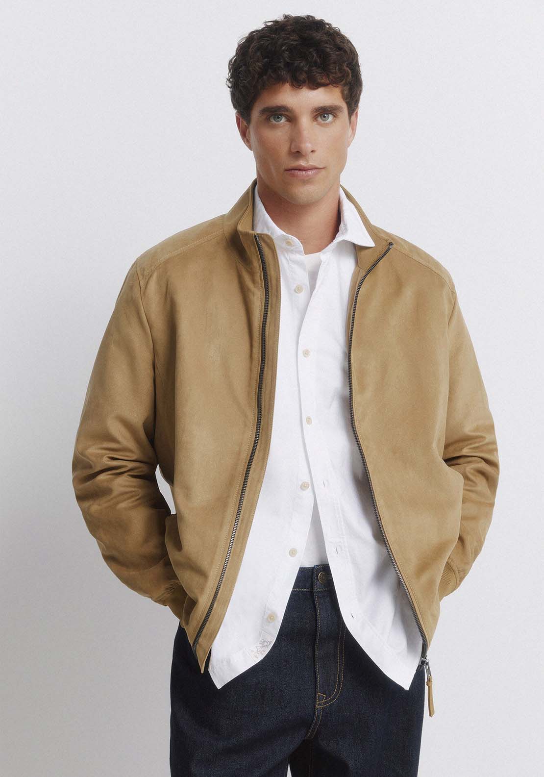 Faux Suede Jacket - Beige/camel