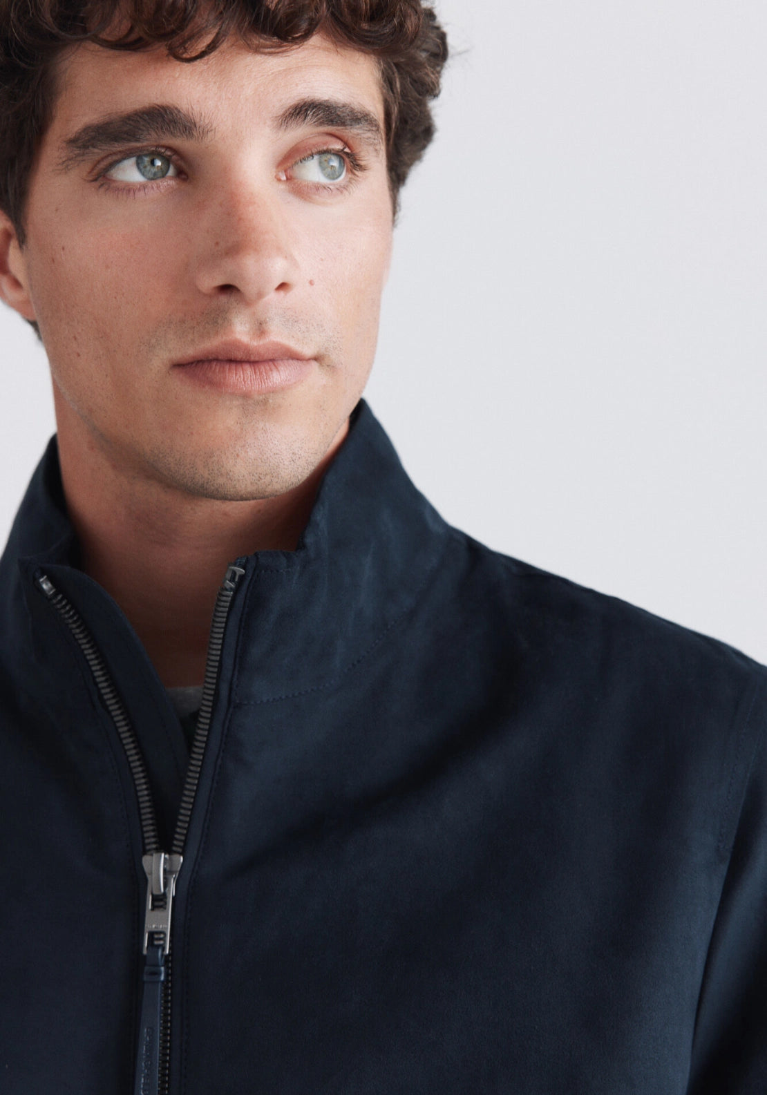 Suede Funnel Jacket - Blue