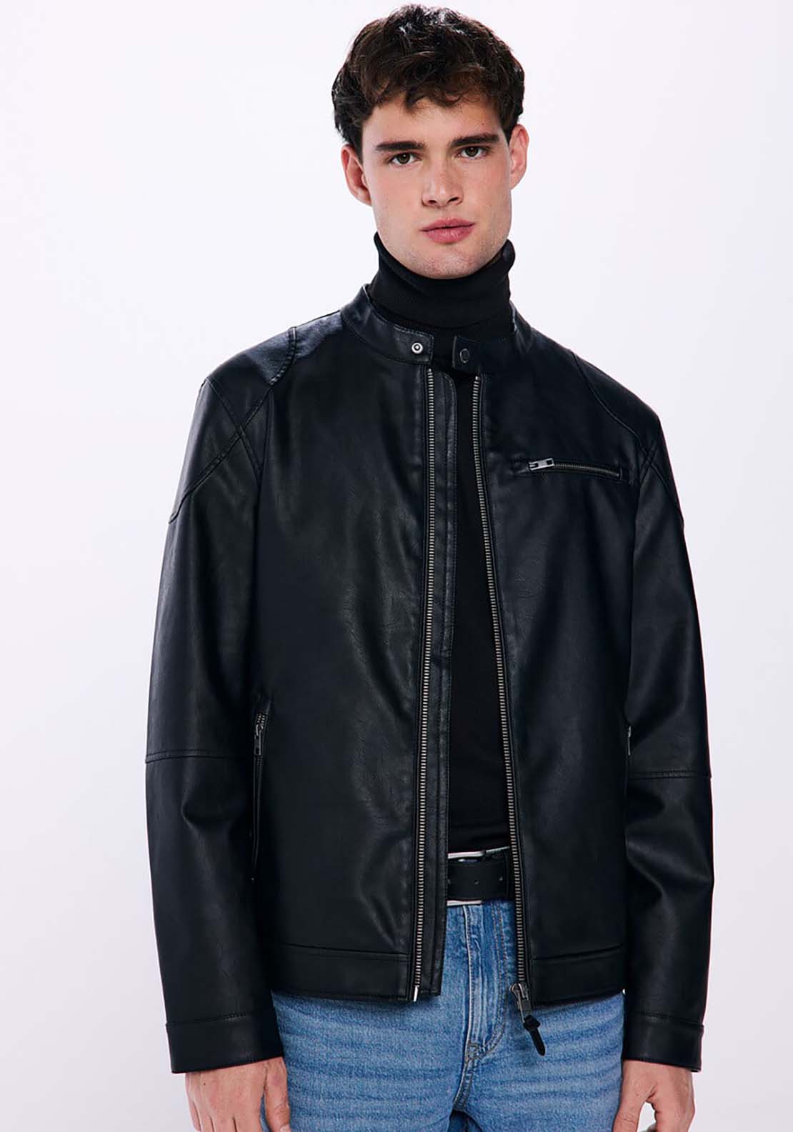 Springfield Faux leather biker jacket - Black 1 Shaws Department Stores