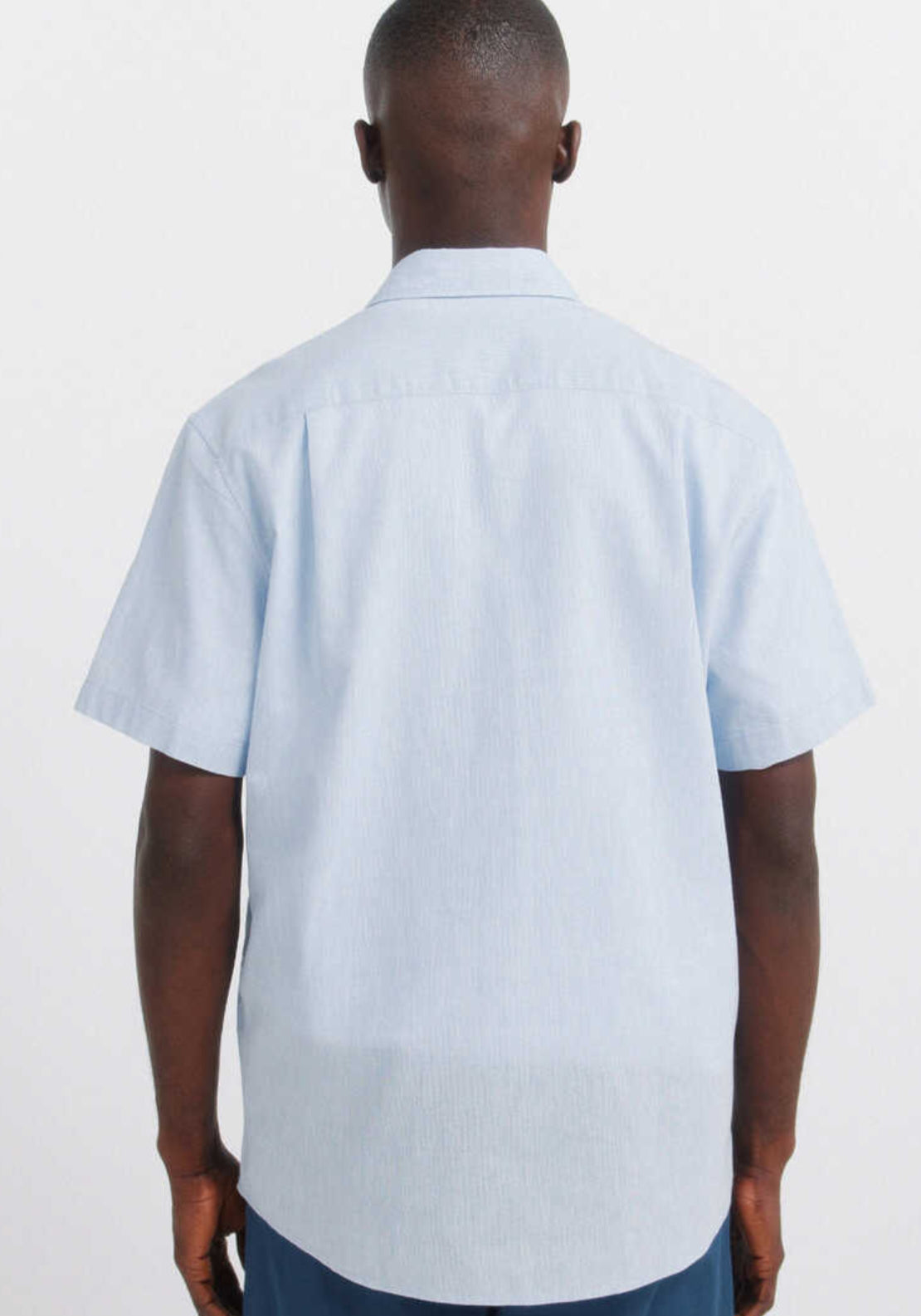 Linen Blend Short Sleeve Shirt - Blue