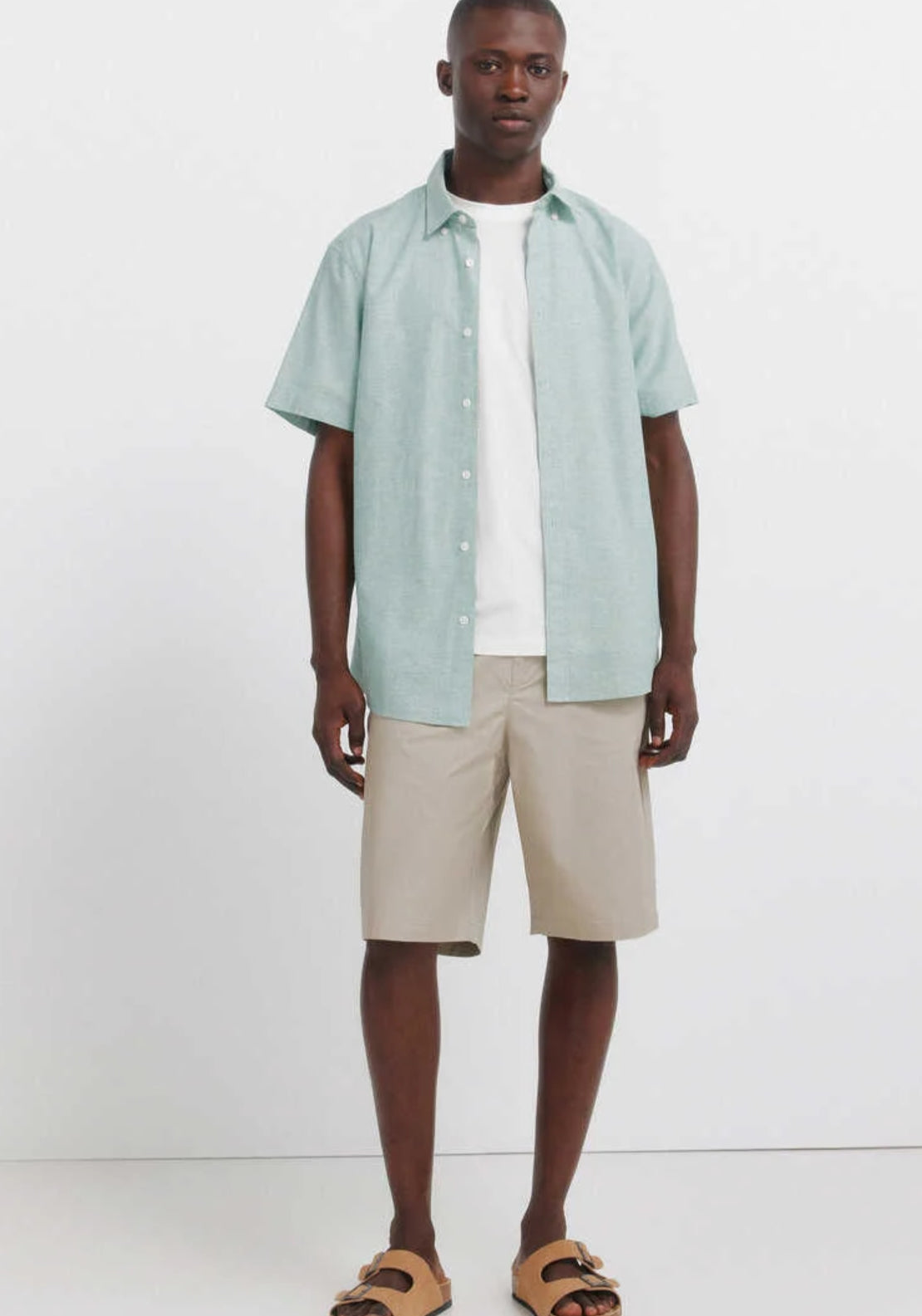 Linen Blend Short Sleeve Shirt - Green