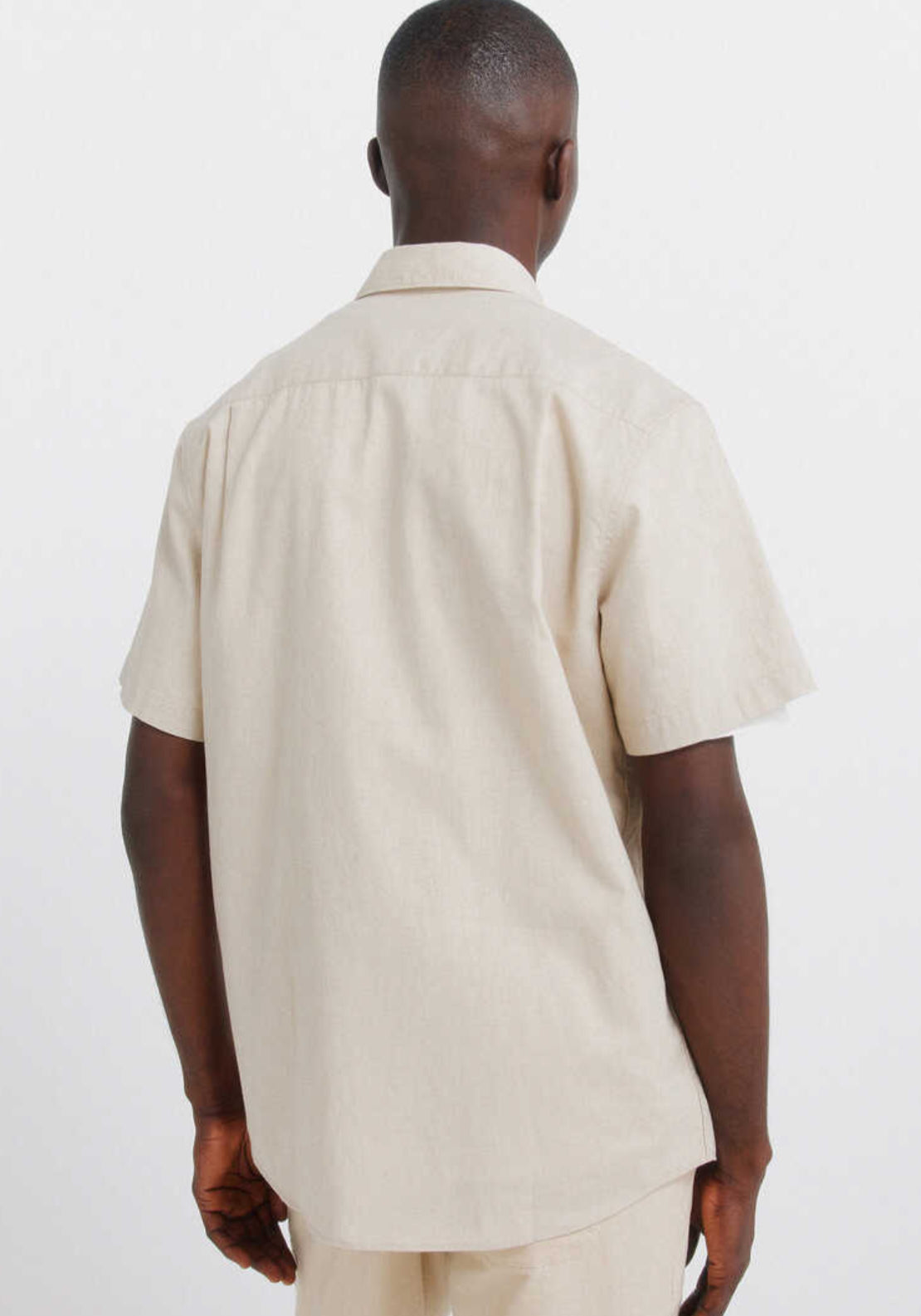 Linen Blend Short Sleeve Shirt - Beige