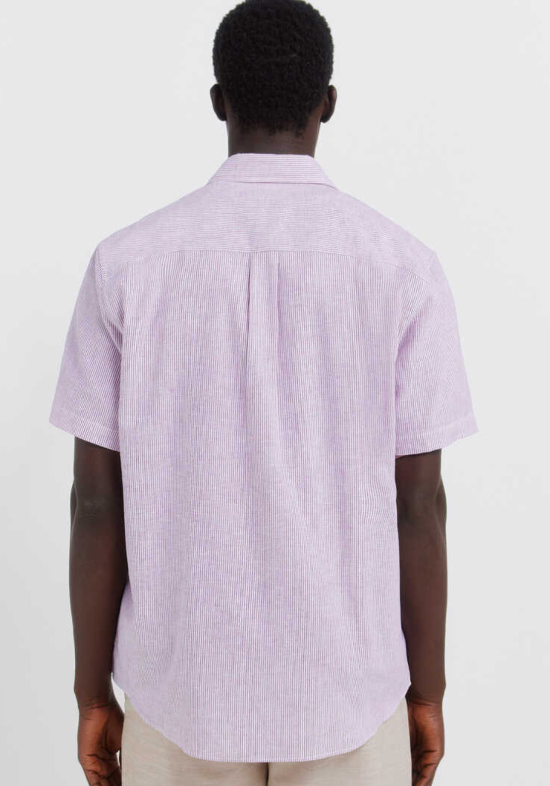 Striped Linen Blend Short Sleeve Shirt - Purple