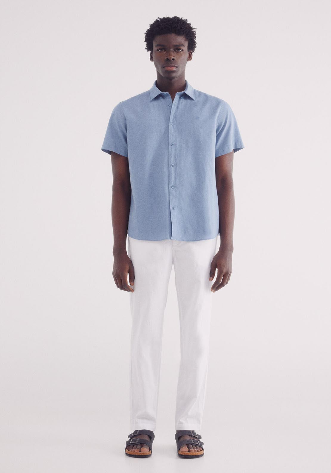Springfield Linen Shirt With Short Sleeves - Blue 4 Shaws Department Stores