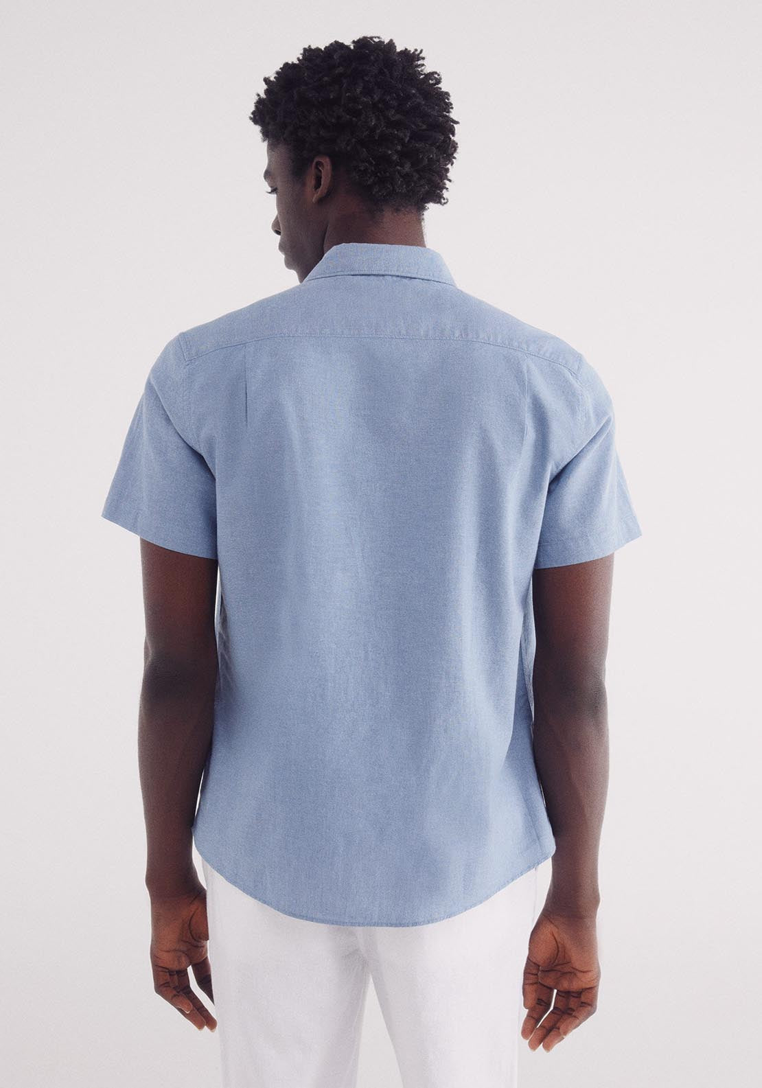 Springfield Linen Shirt With Short Sleeves - Blue 2 Shaws Department Stores