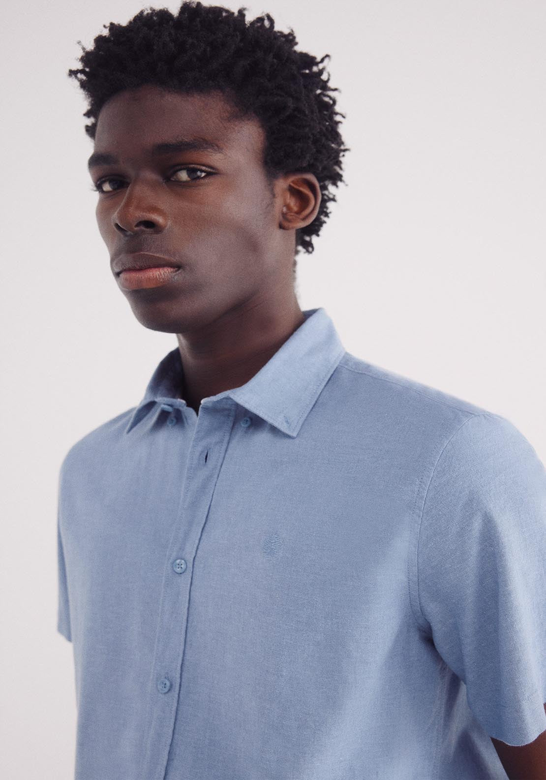 Springfield Linen Shirt With Short Sleeves - Blue 3 Shaws Department Stores
