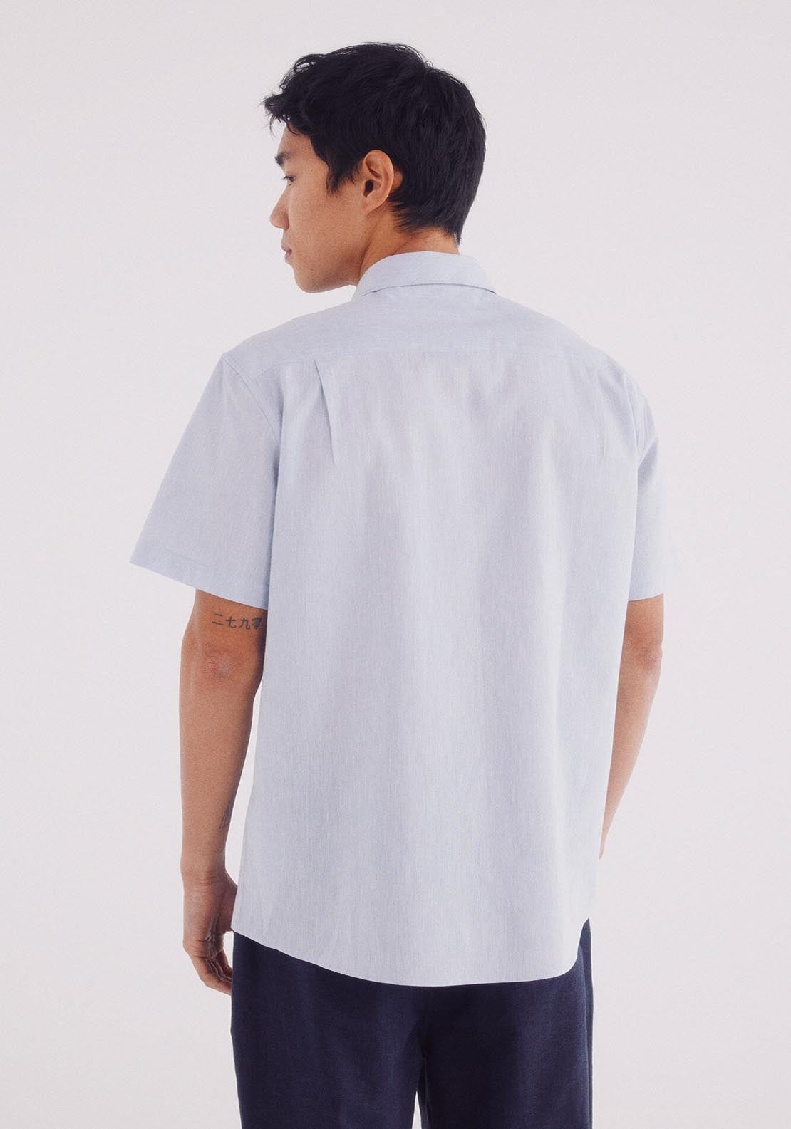 Springfield Linen Shirt With Short Sleeves - Blue 2 Shaws Department Stores