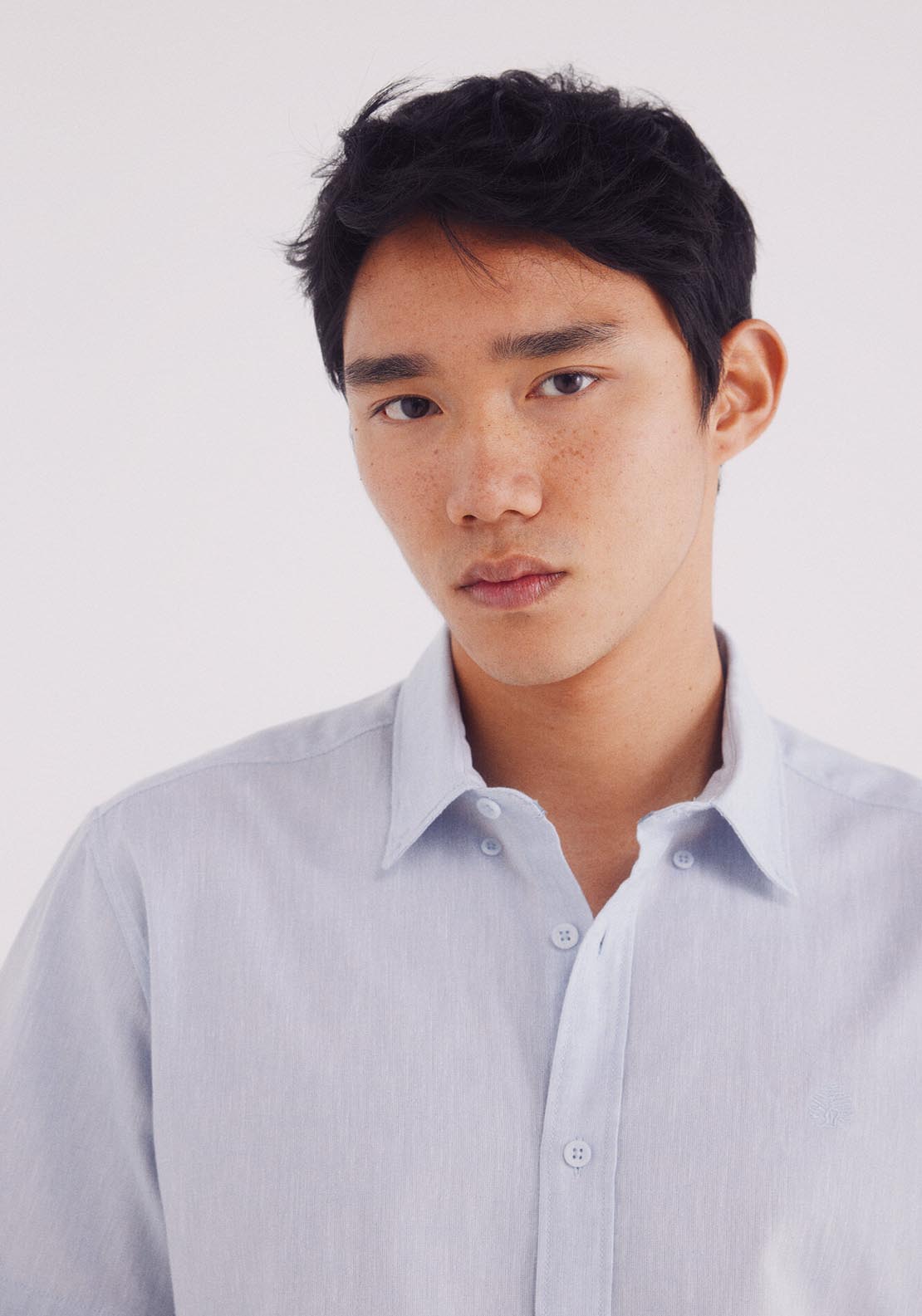 Springfield Linen Shirt With Short Sleeves - Blue 3 Shaws Department Stores