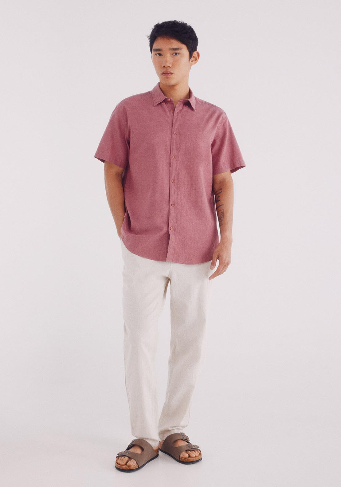 Springfield Linen Shirt With Short Sleeves - Orange 1 Shaws Department Stores