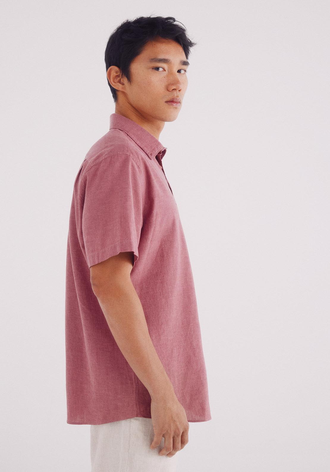 Springfield Linen Shirt With Short Sleeves - Orange 3 Shaws Department Stores
