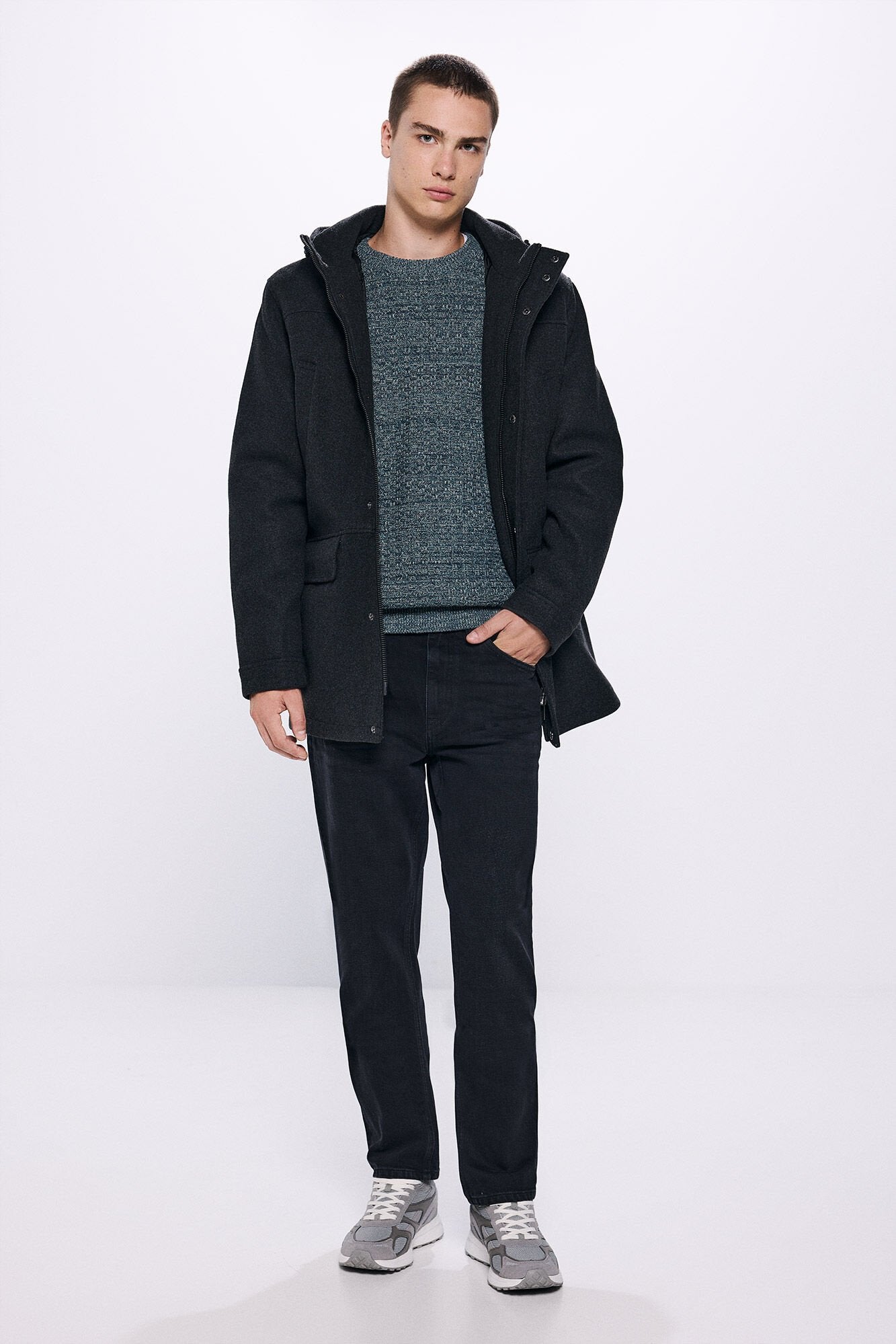 Springfield Hooded Faux Wool Parka - Grey 1 Shaws Department Stores