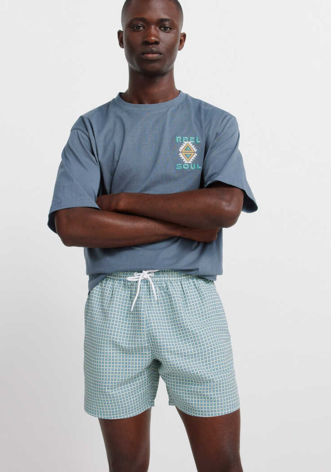 Geometric Print Zip Pocket Swim Shorts - Blue