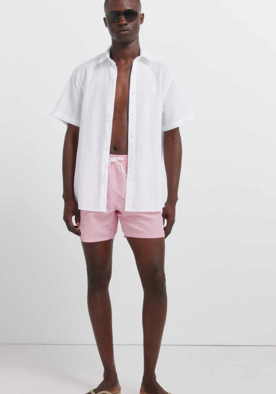 Geometric Print Zip Pocket Swim Shorts - Red