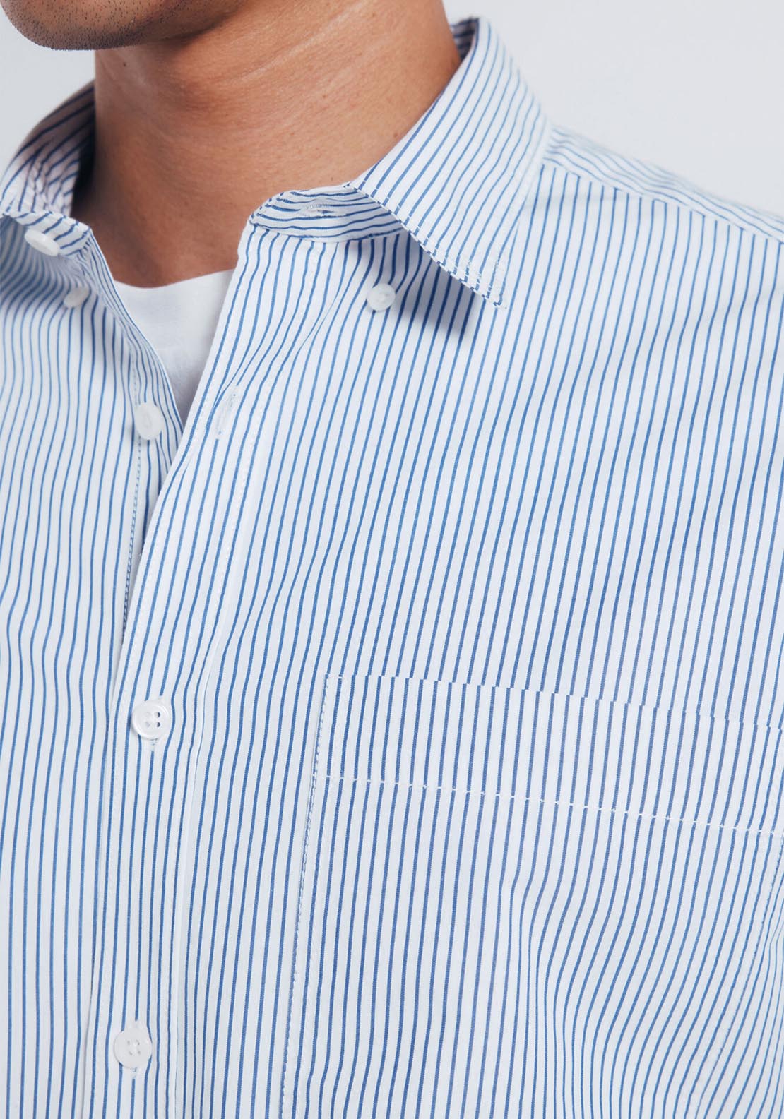 Striped Poplin Shirt - Blue