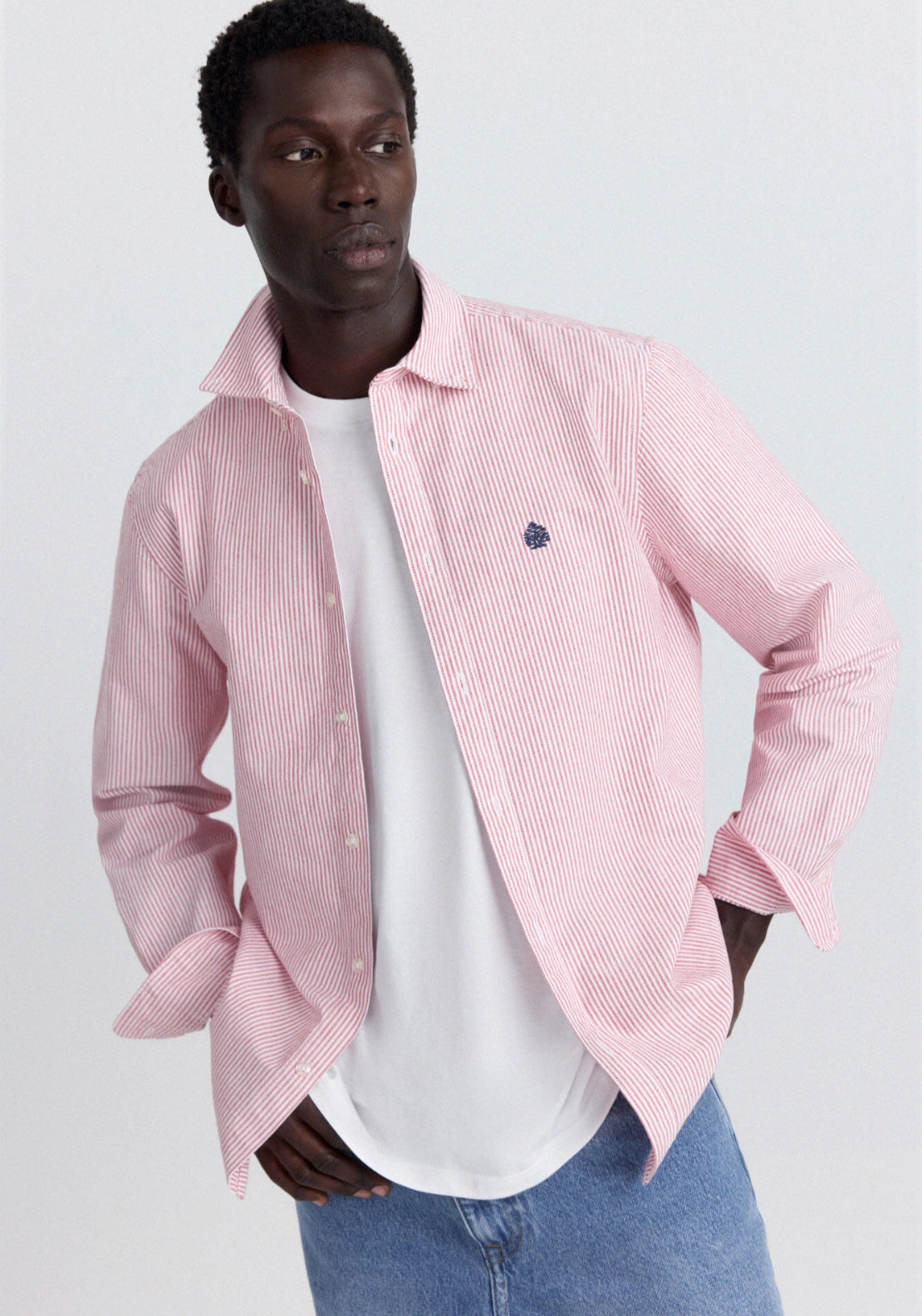 Long Sleeve Stripe Oxford Tailored Shirt - Red