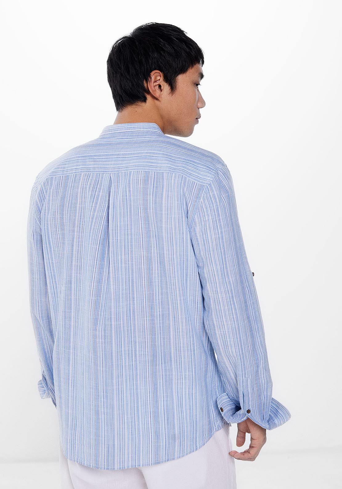 Springfield Long Sleeve Mao Stripe Shirt - Blue 3 Shaws Department Stores