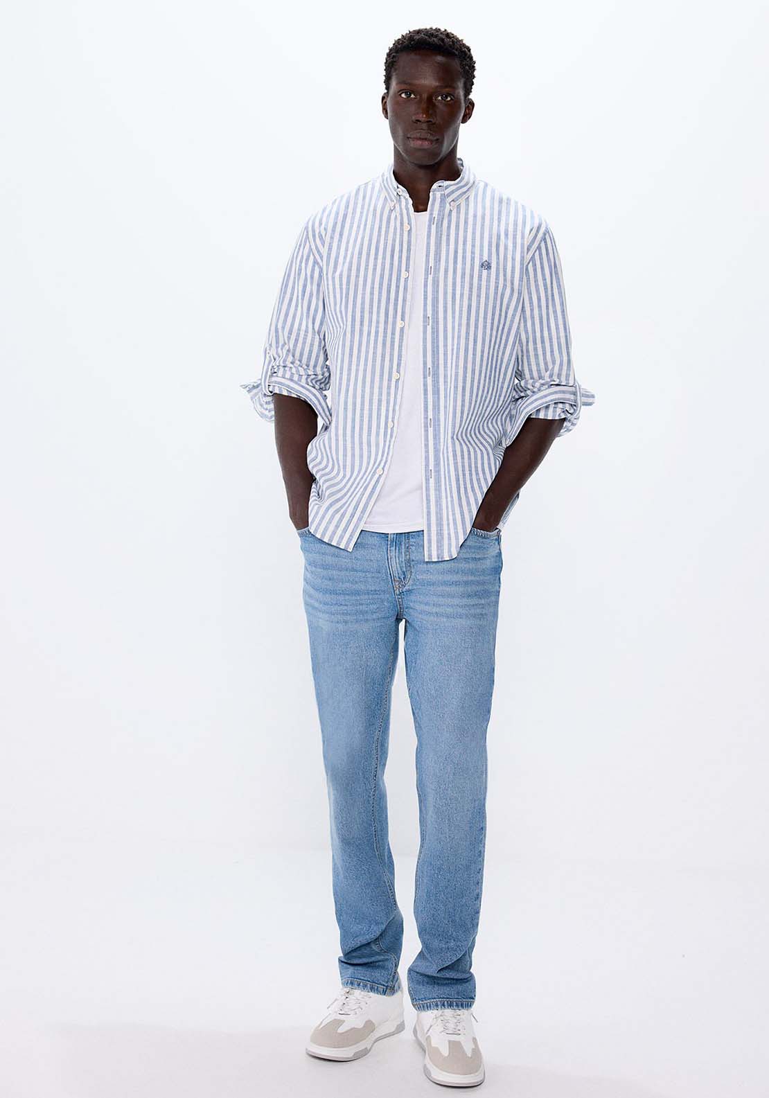 Light striped fabric shirt Blue – Shaws - Main Image