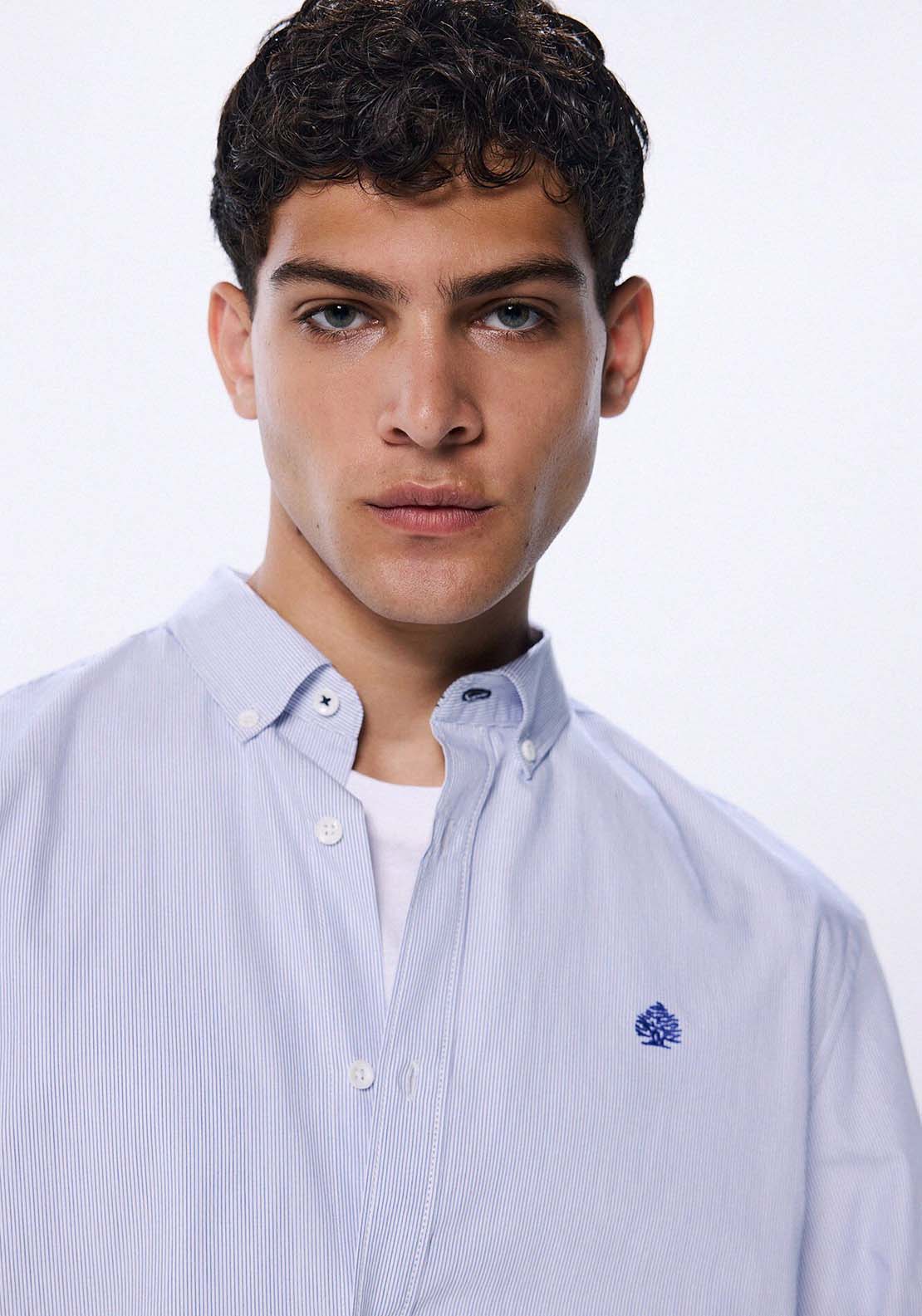 Springfield striped poplin shirt - Blue 3 Shaws Department Stores
