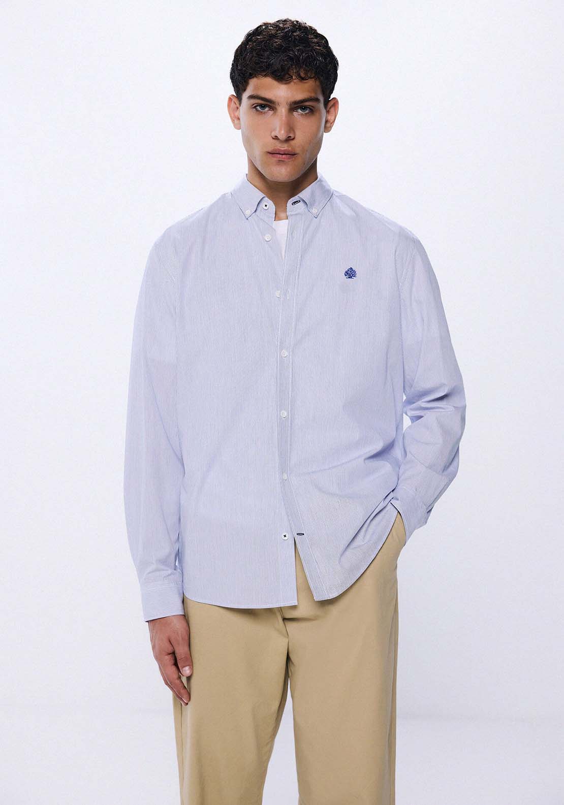 Springfield striped poplin shirt - Blue 1 Shaws Department Stores