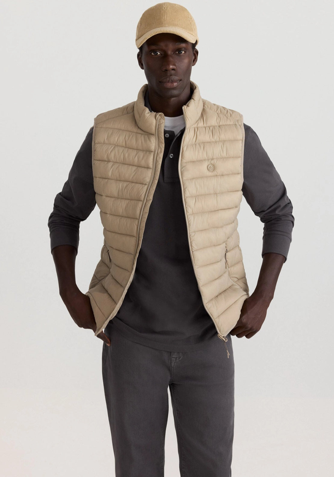 Quilted Puffer Vest - Beige