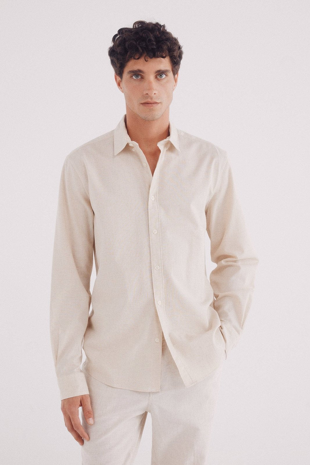 Springfield Linen shirt - Beige 1 Shaws Department Stores