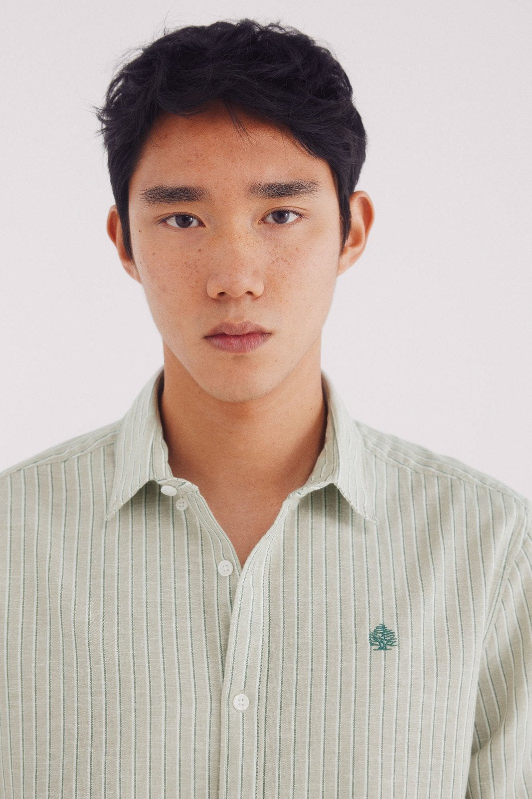 Springfield Striped linen shirt - Green 3 Shaws Department Stores