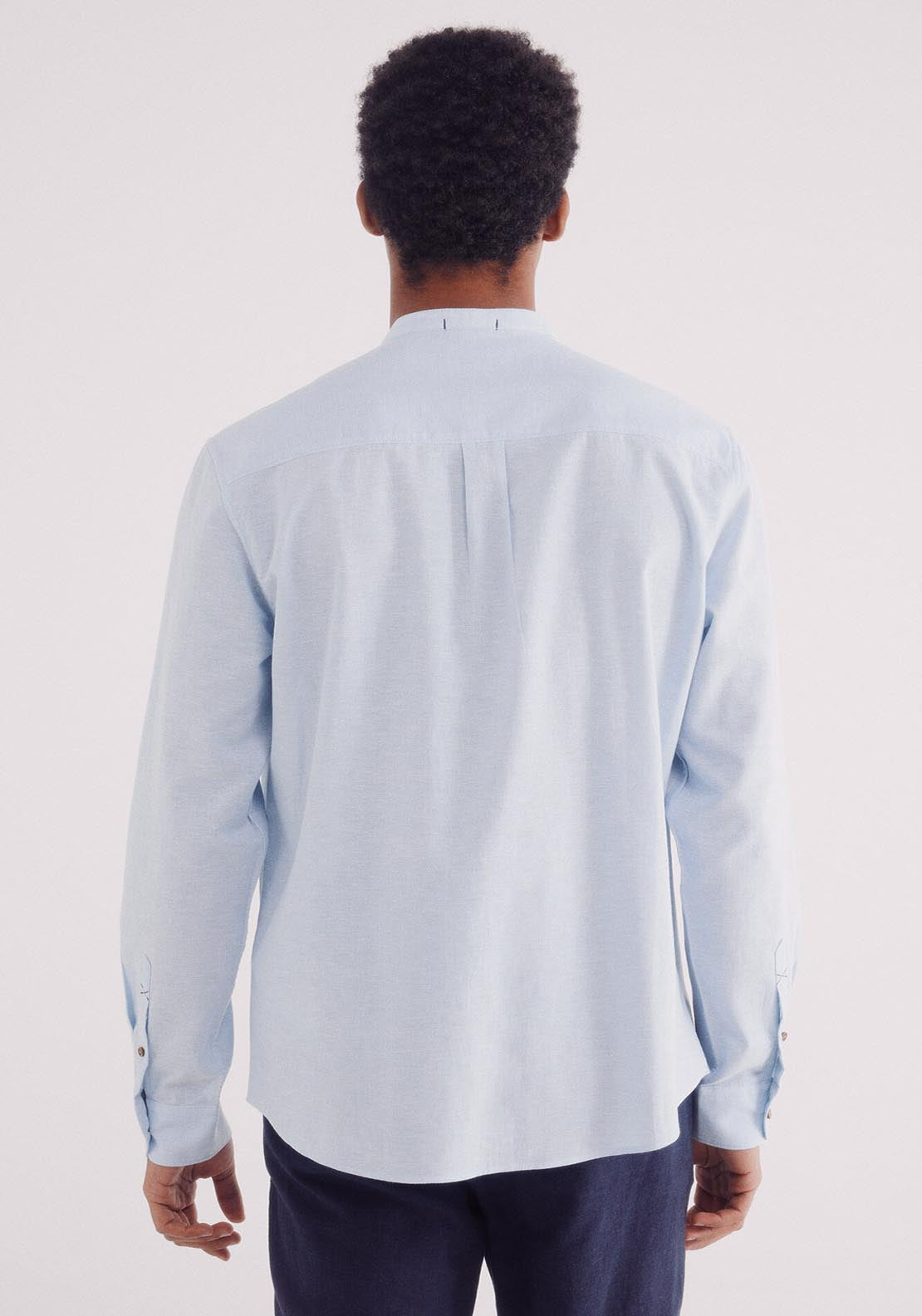 Springfield Linen Shirt With Mandarin Collar - Blue 2 Shaws Department Stores