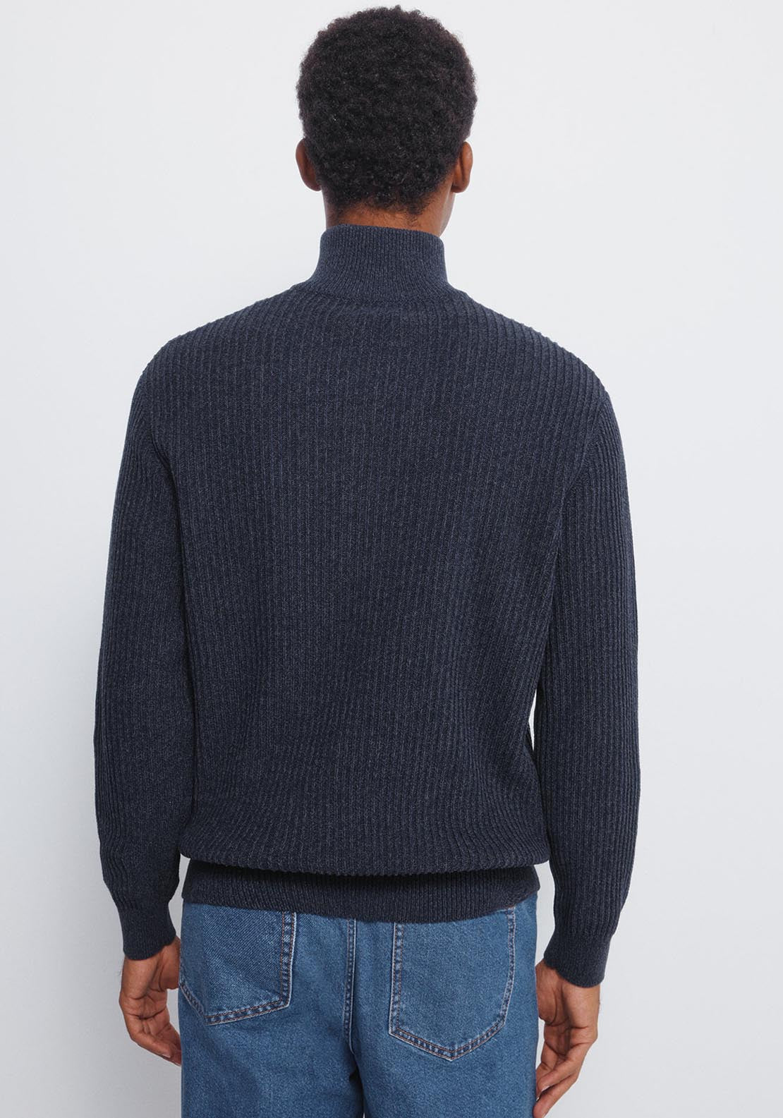 Springfield Ribbed Zip Fastening Jumper - Blue 2 Shaws Department Stores
