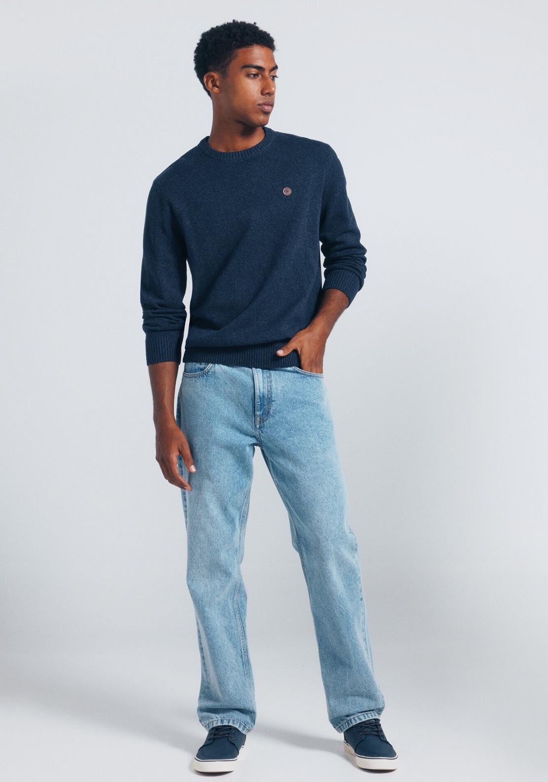 Plain Crew Neck Knit - Blue