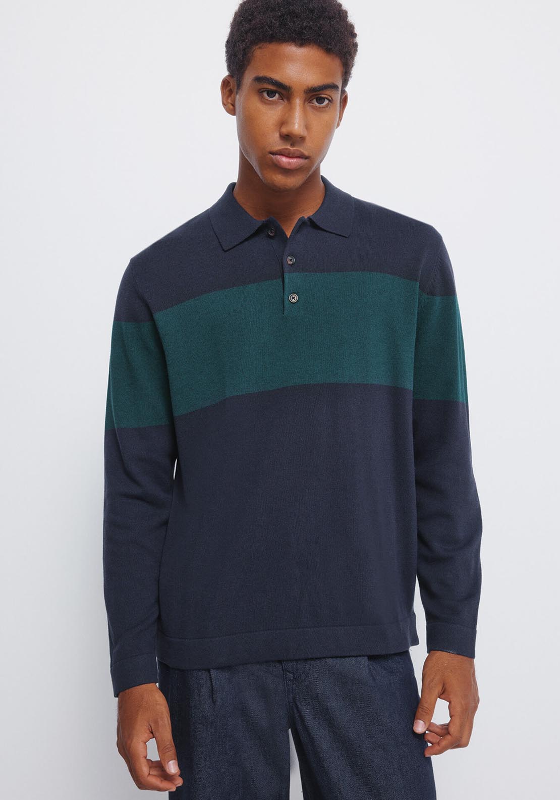 Polo Block Stripe Jumper - Blue