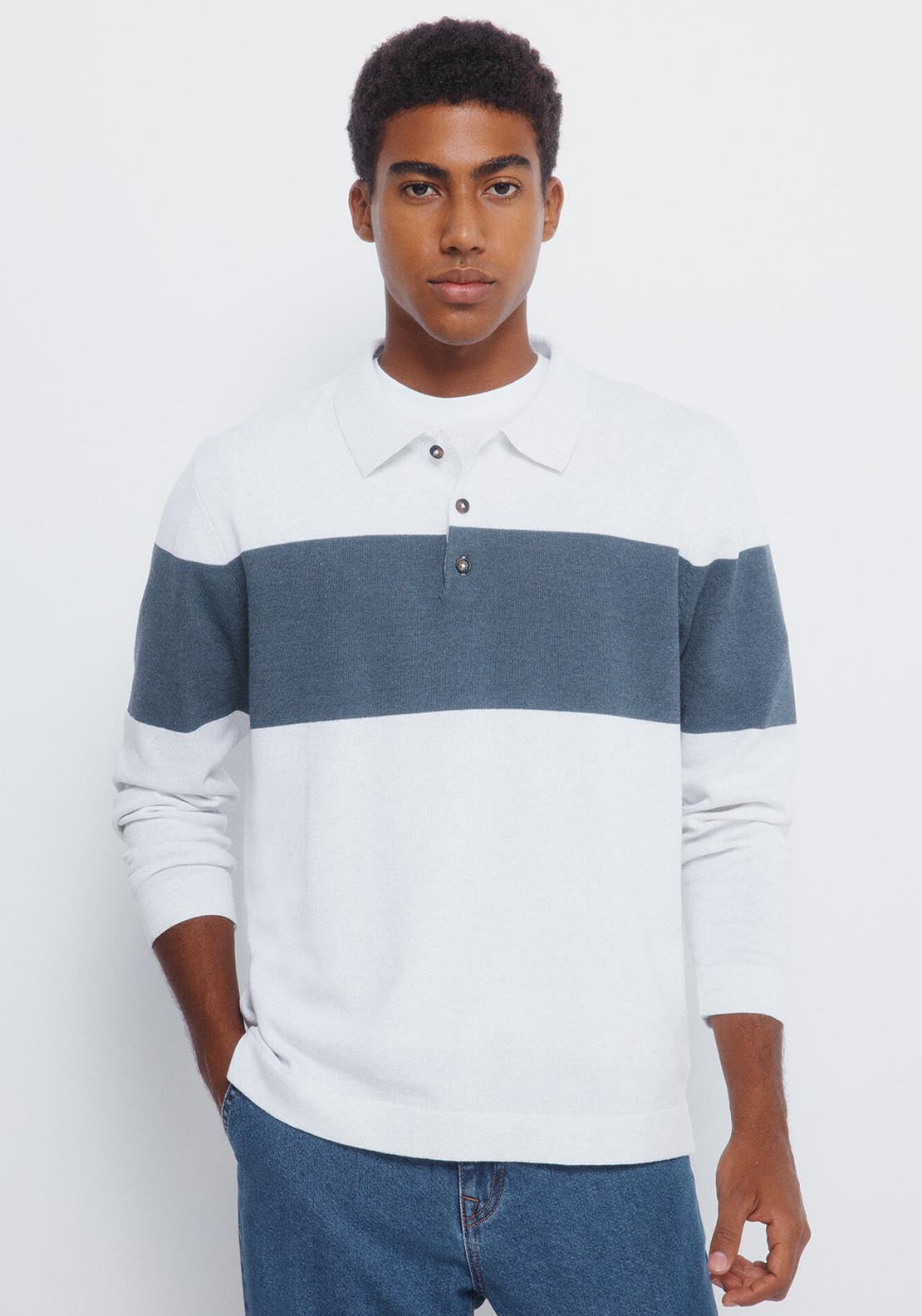 Springfield Polo Block Stripe Jumper - Beige 1 Shaws Department Stores
