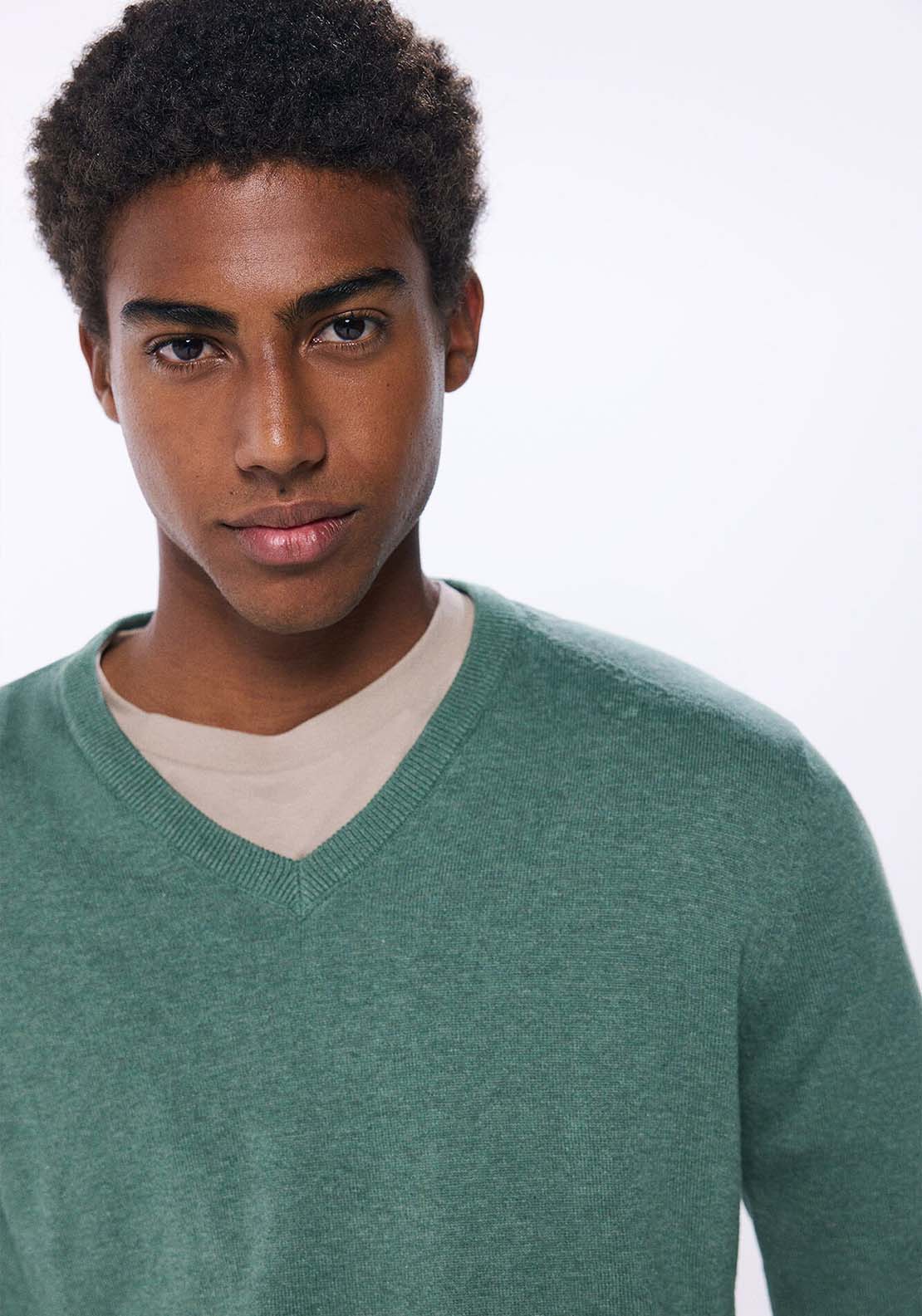 Springfield Essential V-neck jumper - Green 3 Shaws Department Stores