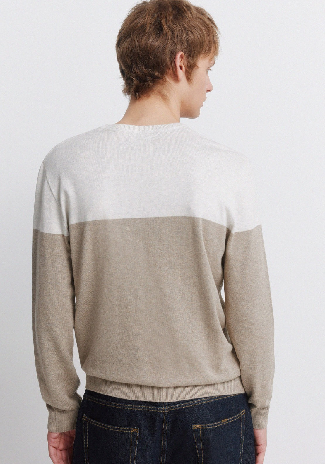 Colour Block Basic Jumper - Beige