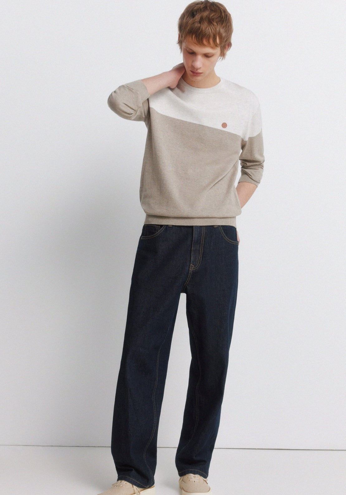 Colour Block Basic Jumper - Beige