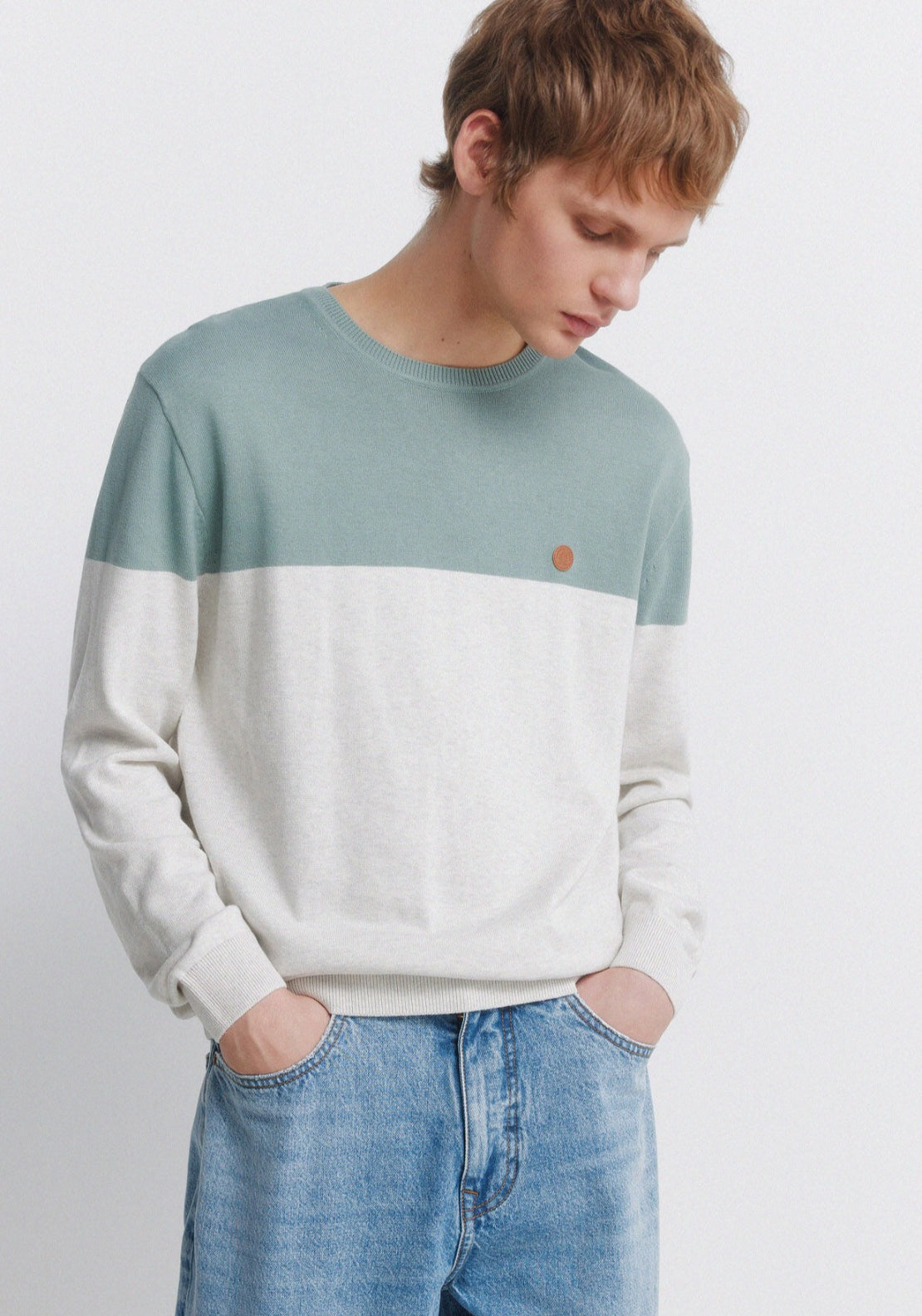 Colour Block Basic Jumper - Grey / Silver