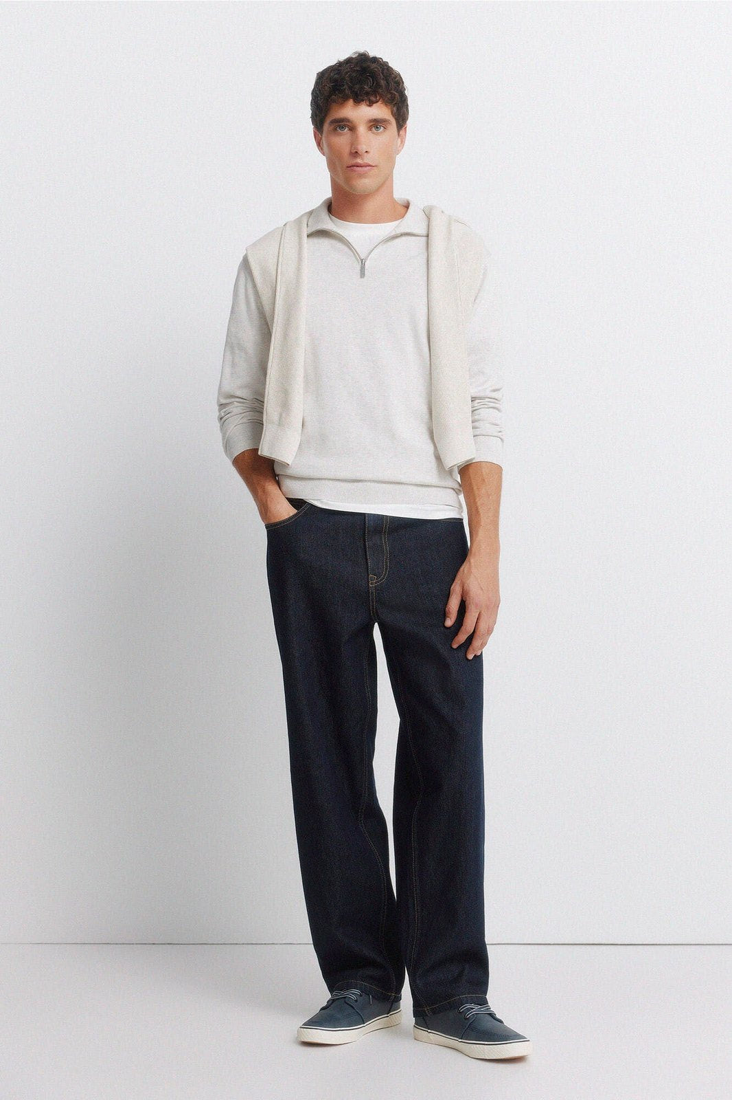 Basic 1/4 Zip Knit - Beige