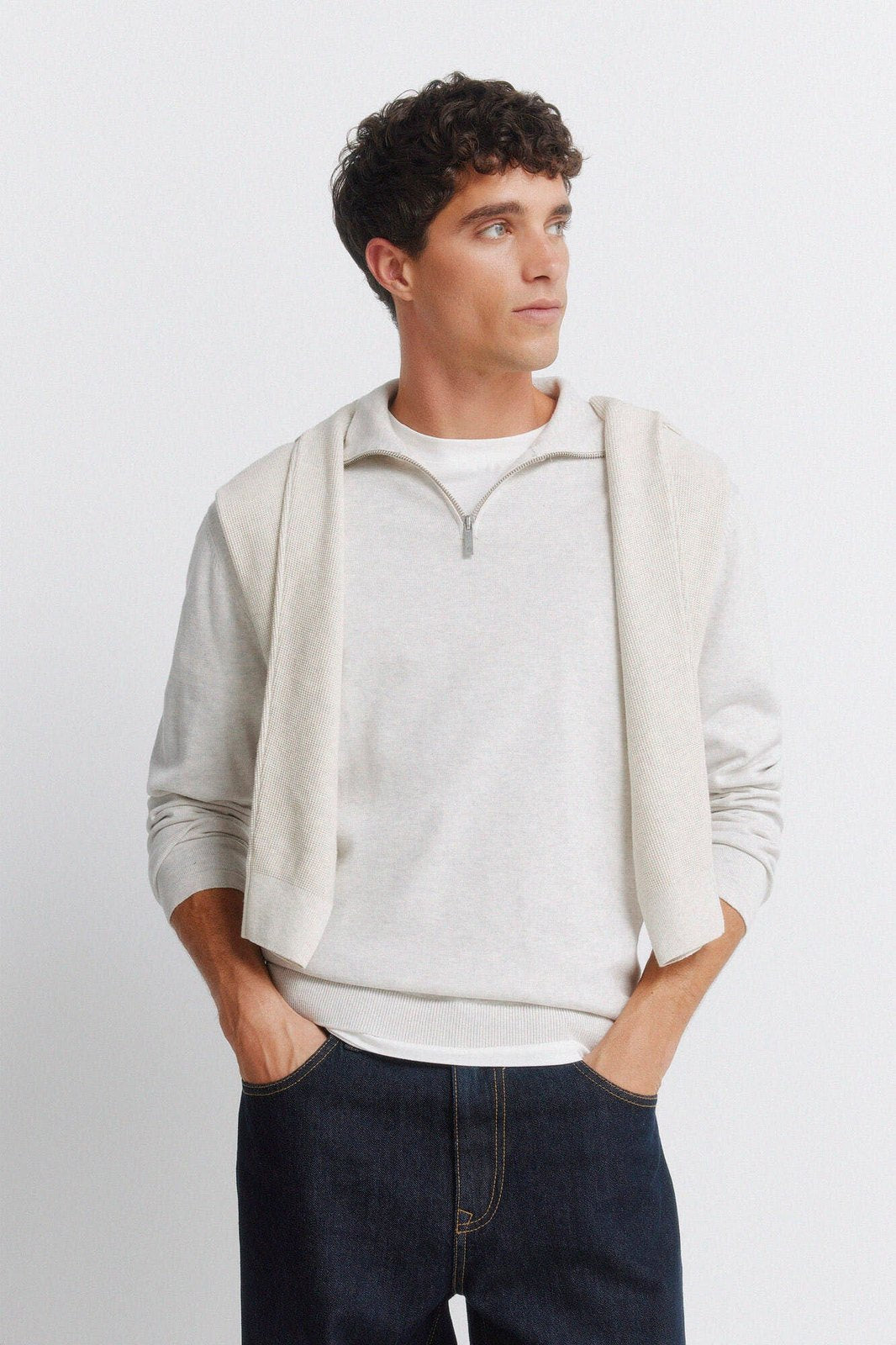 Basic 1/4 Zip Knit - Beige