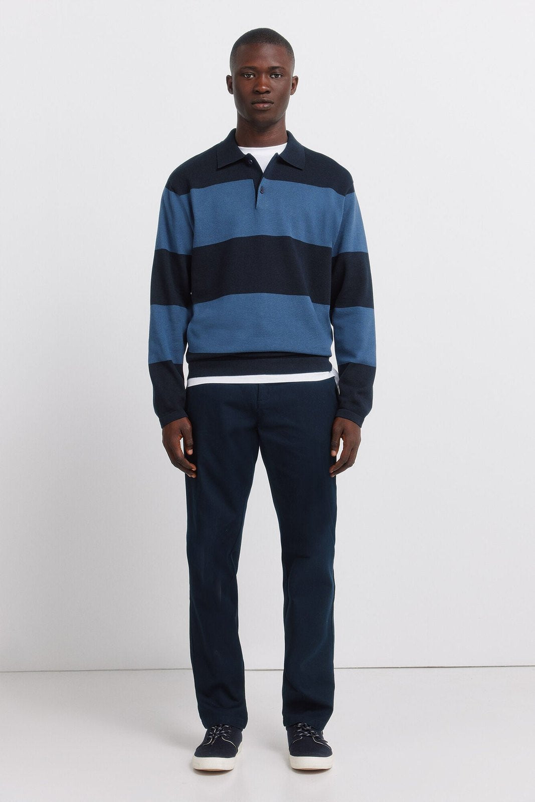 Colour Block Stripe Polo Shirt - Blue