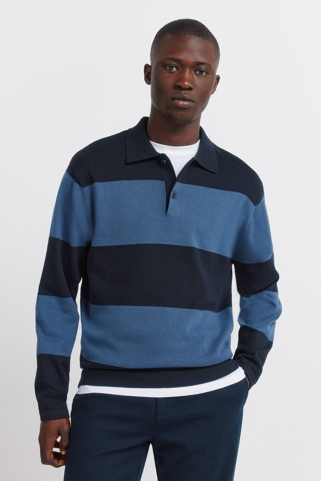 Colour Block Stripe Polo Shirt - Blue