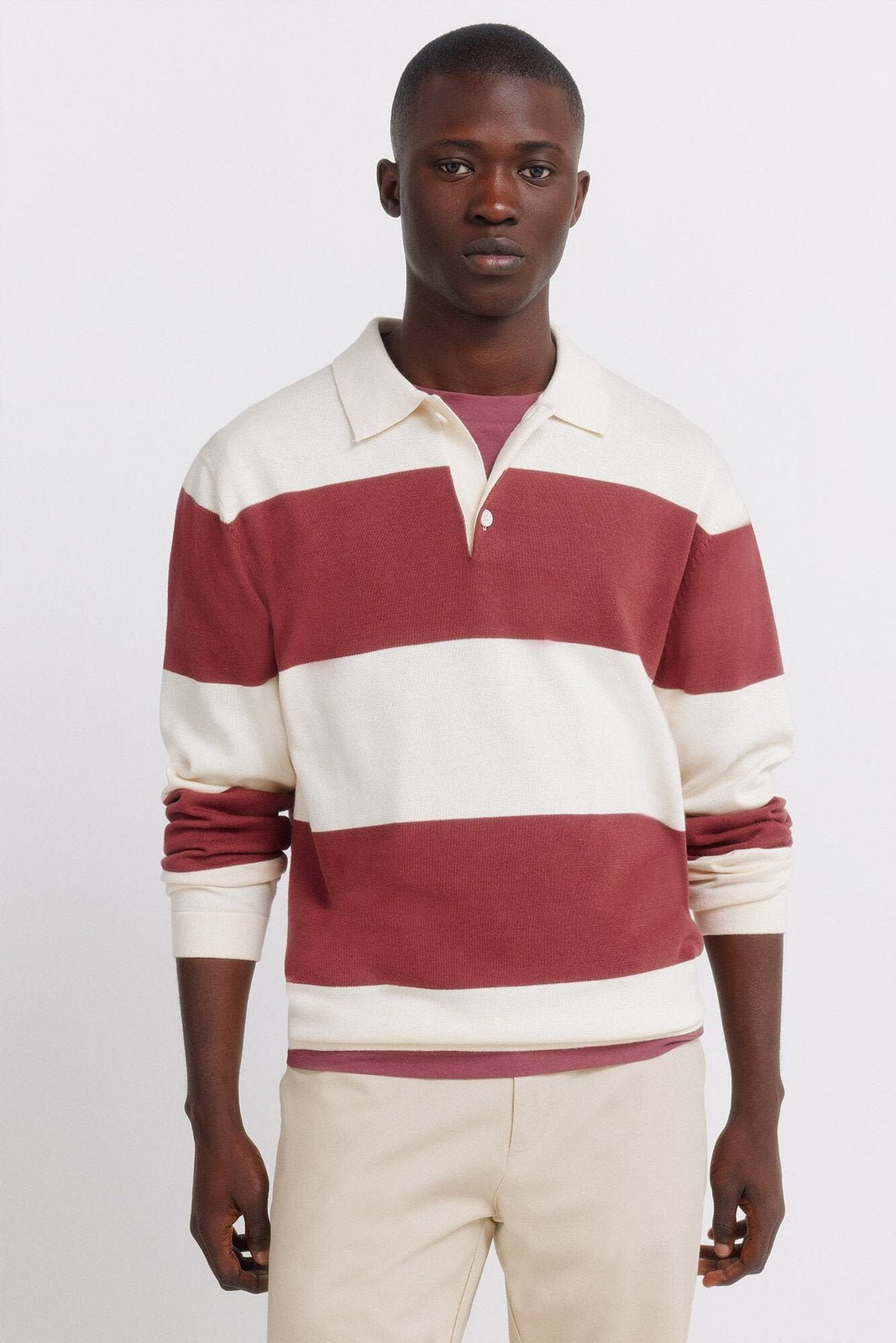 Colour Block Stripe Polo Shirt - Red