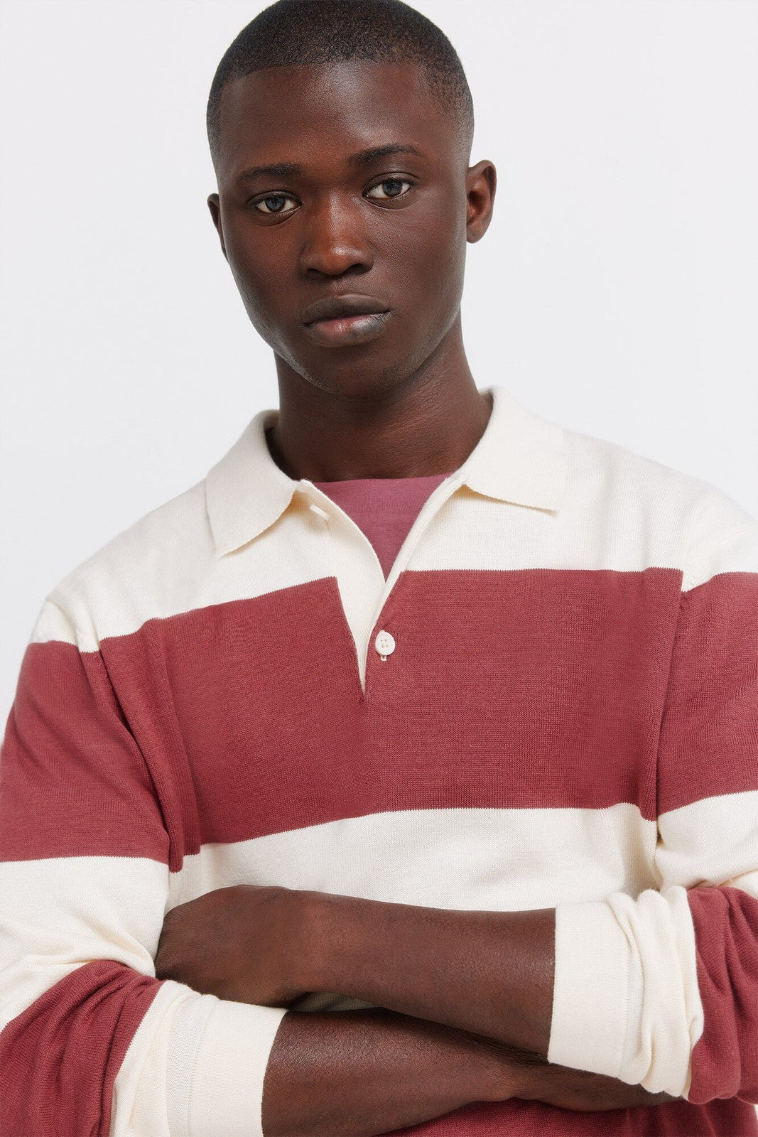 Colour Block Stripe Polo Shirt - Red