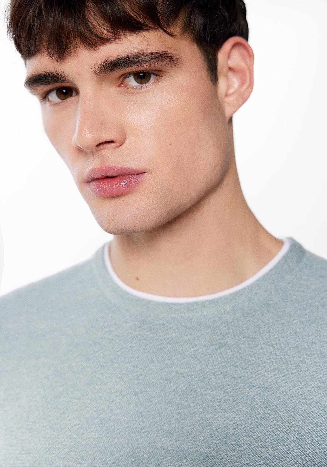 Springfield Contrast collar textured jumper - Green 3 Shaws Department Stores