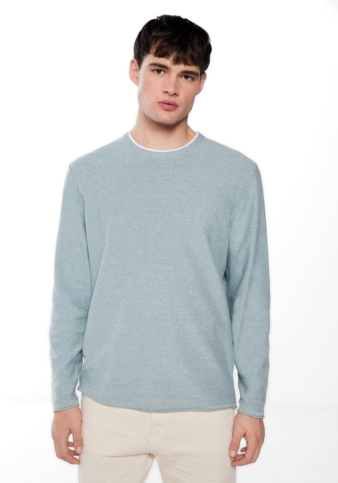 Springfield Contrast collar textured jumper - Green 1 Shaws Department Stores