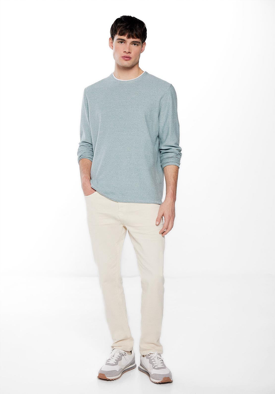 Springfield Contrast collar textured jumper - Green 4 Shaws Department Stores